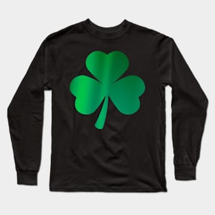 St Patricks Day, Green Metallic 3 Leaf Clover Long Sleeve T-Shirt